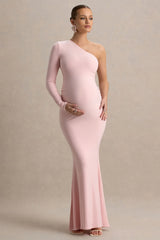 Heloise | Pink Asymmetric One-Sleeve Maternity Maxi Dress