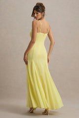 Massie | Lemon Chiffon Strappy Maxi Dress With Volume Hem