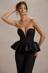 Idaho | Black Sweetheart Corset Jumpsuit With Satin Peplum