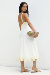 Golden Petals Midi Dress White