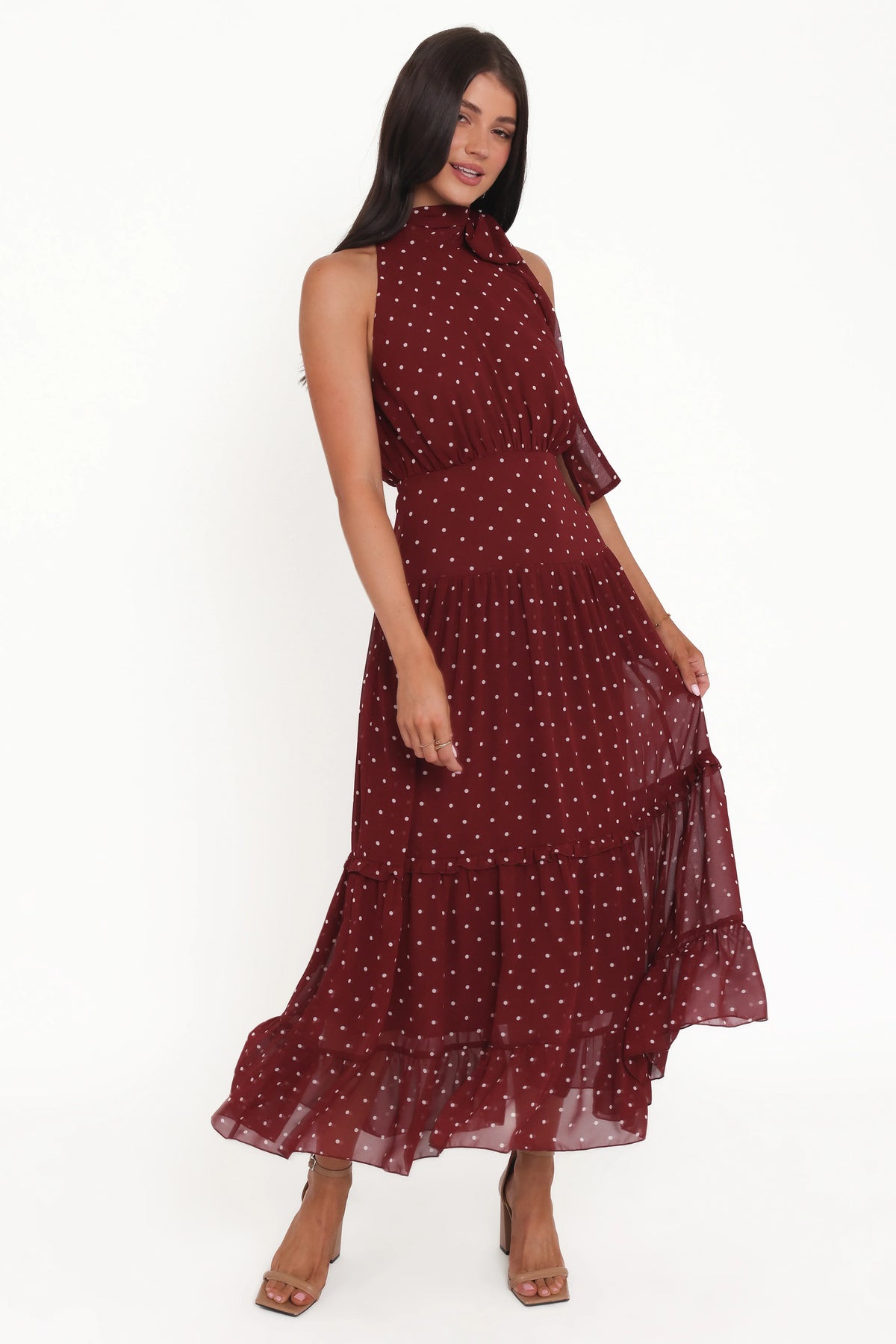 Leona Halterneck Maxi Dress - Red Polka Dot