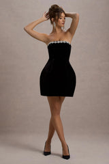 Naia | Black Velvet Embellished Bandeau Mini Dress