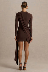 Calista | Brown Crew-Neck Mini Dress With Sash