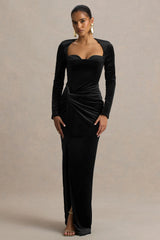 Fay | Black Velvet Corset Style Knot Maxi Dress