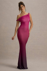 Exotic | Berry Ombre Twisted Asymmetric Maxi Dress