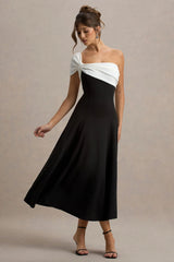 Malta | Black & White One-Shoulder Midi Dress