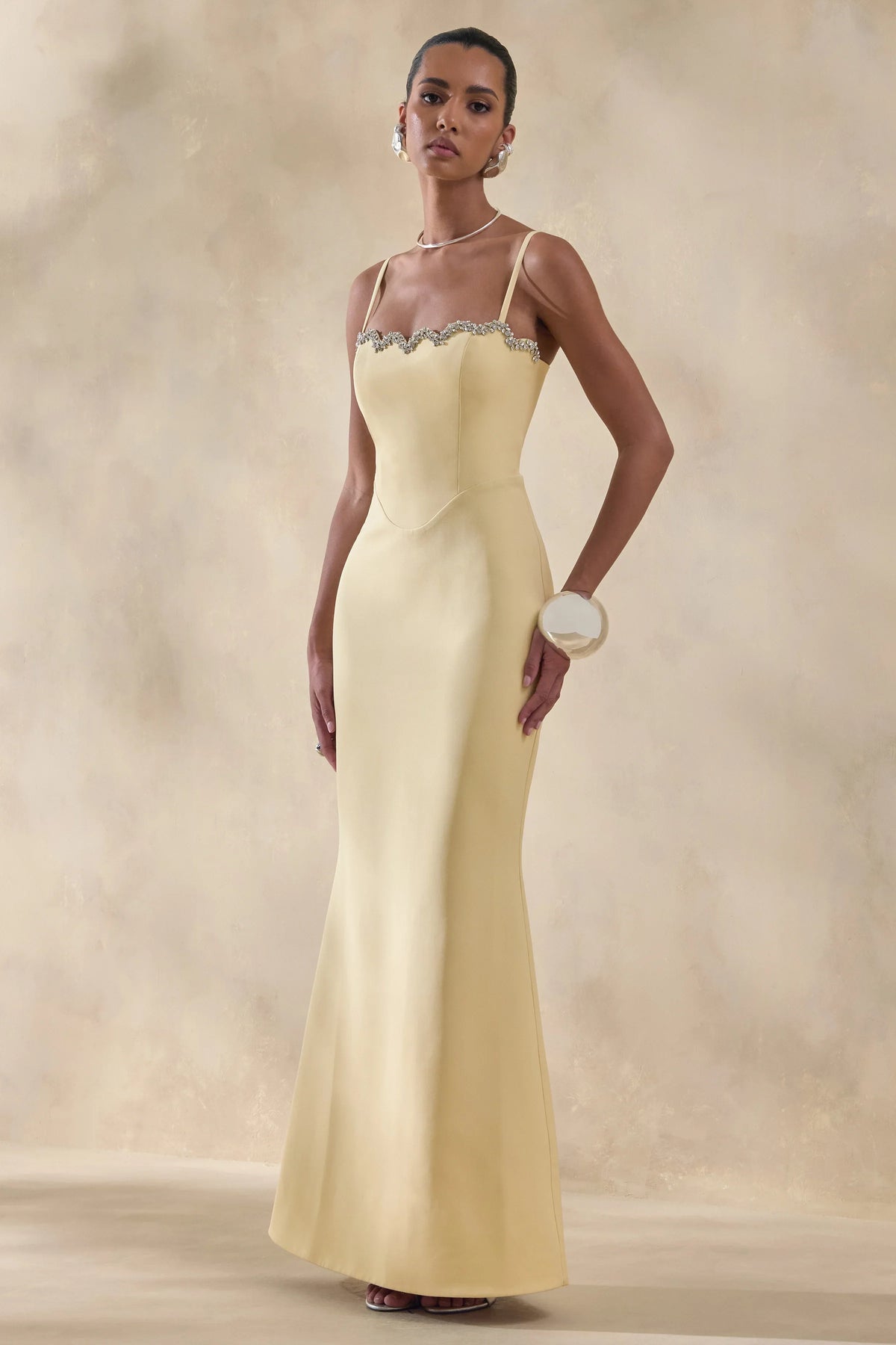 Story | Lemon Scalloped Sweetheart-Neck Maxi Dress With Embellished-Detailing
