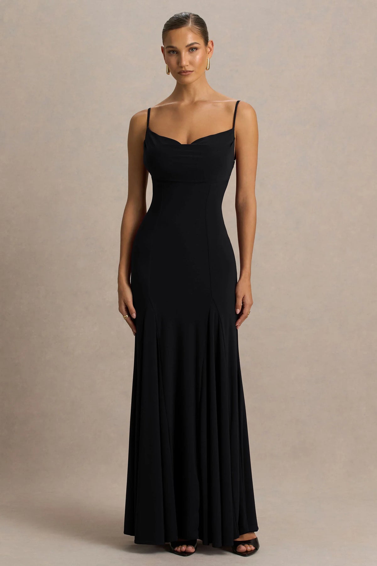 Gabbie | Black Cowl-Neck Maxi Dress With Mesh Back Detail