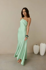 Champagne Chat One Shoulder Maxi Dress Green