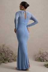 Abeam | Powder Blue Maternity Maxi Dress With Sheer Sleeves