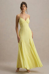 Massie | Lemon Chiffon Strappy Maxi Dress With Volume Hem