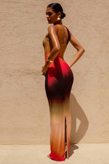 Nobu | Ombre Print Bandeau Maxi Dress With Halter-Collar
