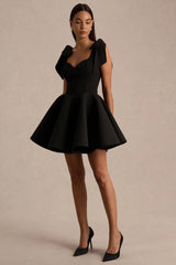 Hestia | Black Sweetheart-Neck Mini Dress With Bow Sleeves