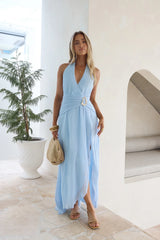 Midday Rendezvous Halter Maxi Dress Blue