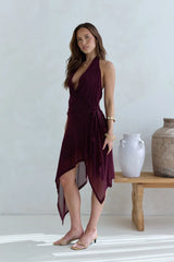Starry Dreams Halter Mesh Mini Dress Burgundy