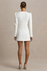 Carmen | White Sweetheart-Neck Tailored Mini Dress