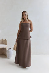 Ring The Bell Strapless Maxi Dress Brown