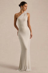 Deity | Silver Asymmetric-Neck Maxi Dress With Open-Back