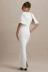 Agnella | White Embellished V-Neck Maxi Dress
