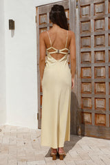 Oceanic Orbit Satin Maxi Dress Yellow